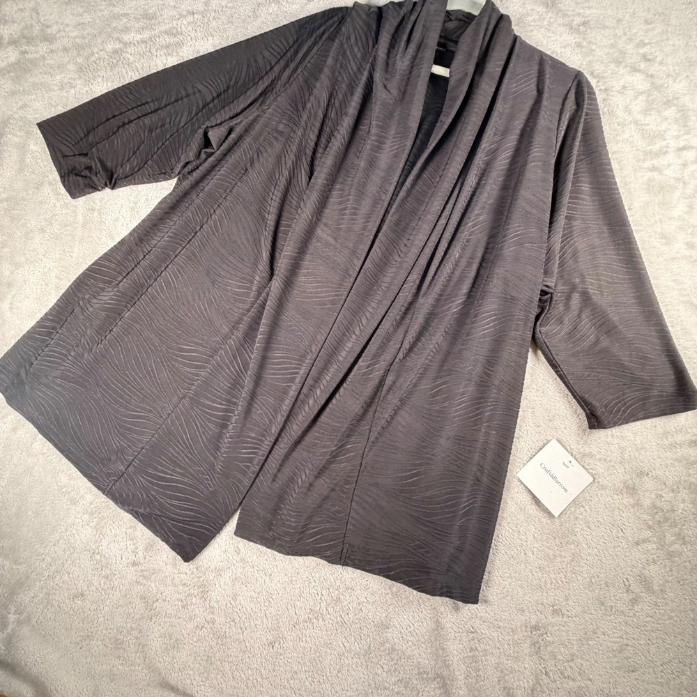 Croft & Barrow Womens 2X Black Jacquard Open Frnt Cardigan 3/4 Sleeve WC53K065PS
